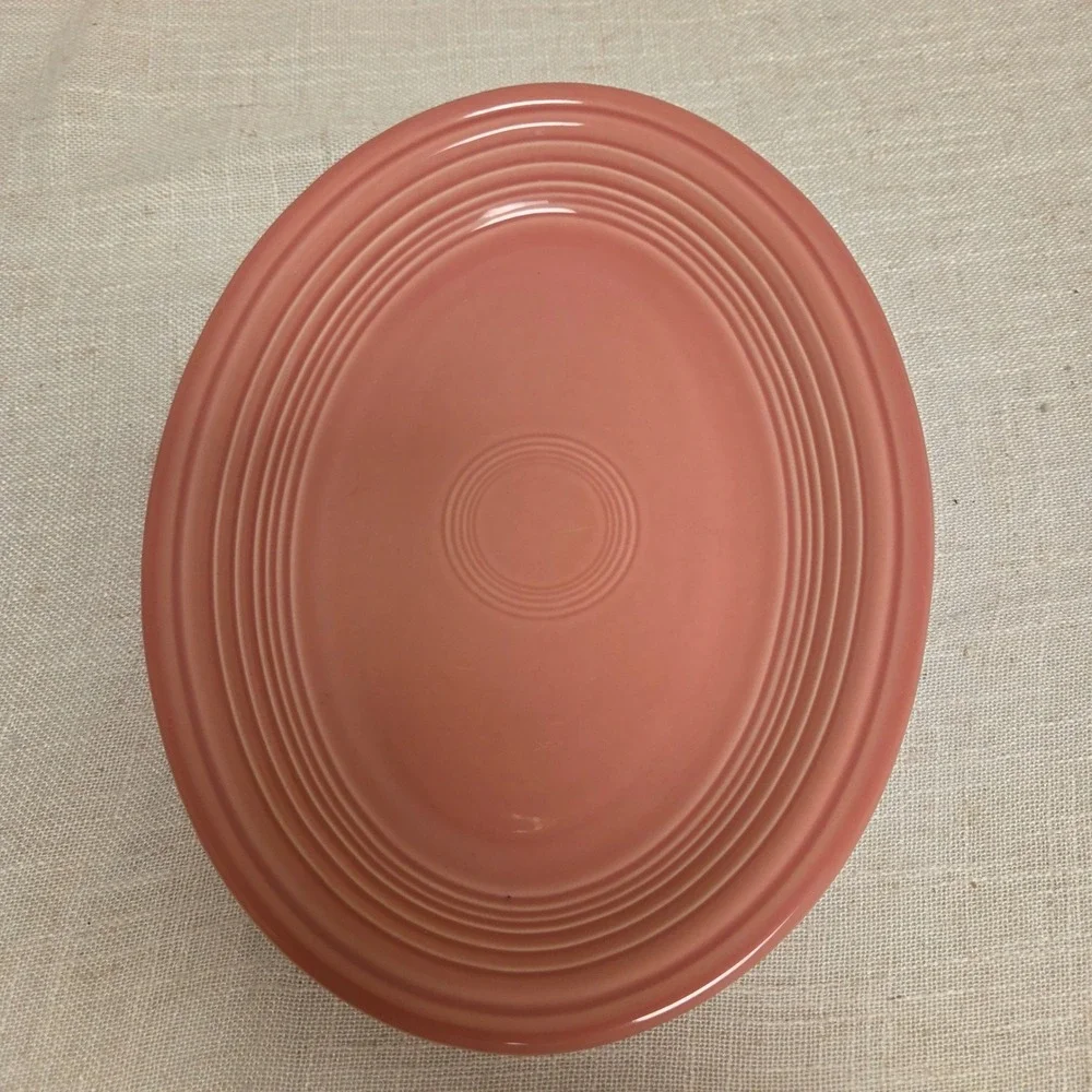 Fiesta HLC USA Oval Serving Platter Rose Pink Coral Ceramic Dinnerware 11.5 inch